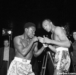 Dick Tiger and Bob Foster spar <BR>
New York City<BR>
 May 24, 1968